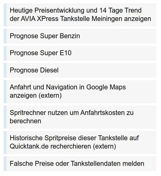 Screenshot Optionen Tankstelle